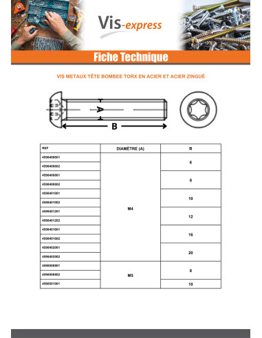 1 x Metalliruuvit Kupupää TORX T25 M5X35 Luokka...