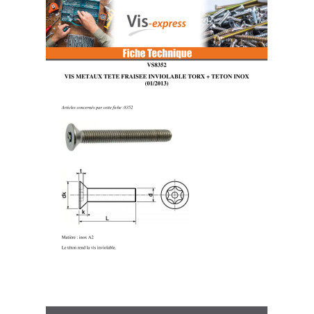 1 x Metalliruuvit Ruostumaton teräs A2 Väärinkäytöltä suojattu uppokantainen TORX T20 + Tappi 4X6
