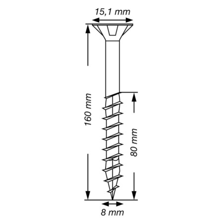 1 x Spax T-STAR LISÄÄ uppokantainen TORX T40 Ruostumaton teräs A2 8x160 Kierteytetty kohteessa 80