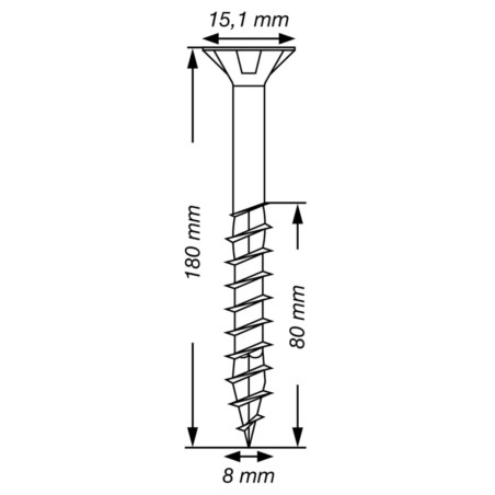 1 x Spax T-STAR LISÄÄ uppokantainen TORX T40 Ruostumaton teräs A2 8x180 Kierteytetty kohteessa 80