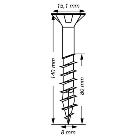 1 x Spax T-STAR LISÄÄ uppokantainen TORX T40 Ruostumaton teräs A2 8x140 Kierteytetty kohteessa 80
