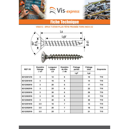 1 x Spax T-STAR LISÄÄ uppokantainen TORX T15 Ruostumaton teräs A2 3,5x30 Kierteytetty kohteessa 18