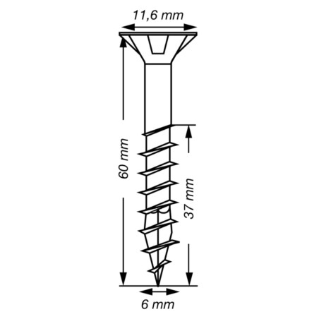1 x Spax T-STAR LISÄÄ uppokantainen TORX T30 Ruostumaton teräs A2 6x60 Kierteytetty kohteessa 37