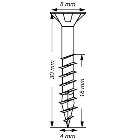 1 x Spax T-STAR LISÄÄ uppokantainen TORX T20 Ruostumaton teräs A2 4X30 Kierteytetty kohteessa 18