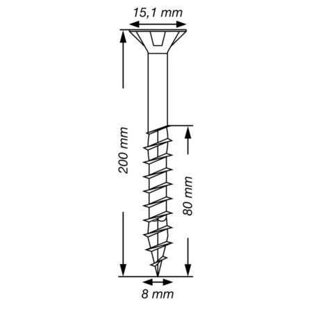 1 x Spax T-STAR LISÄÄ uppokantainen TORX T40 Ruostumaton teräs A2 8x200 Kierteytetty kohteessa 80