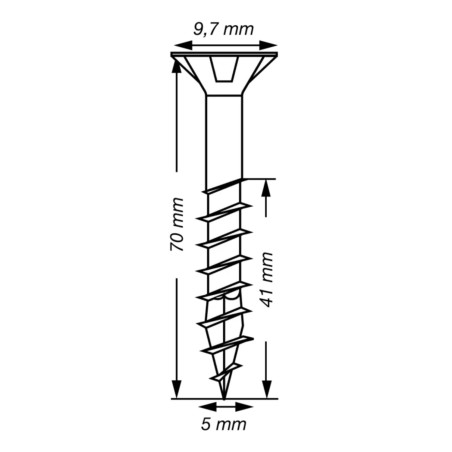 1 x Spax T-STAR LISÄÄ uppokantainen TORX T20 Ruostumaton teräs A2 5x70 Kierteytetty kohteessa 41