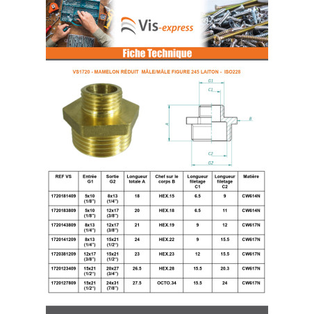 1 x Pienempi nännikuvio 245 Mies / Mies 20x27 (3/4") X 33x42 (1"1/4) Messinki