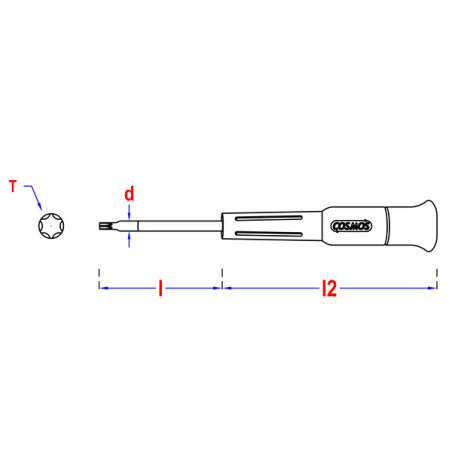 1 x Ruuvimeisseli loppu TORX T8 Pituus yhteensä 80 Metallivarren pituus 40