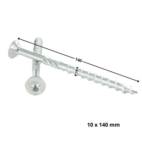 1 x Kehysruuvi TEKOR uppokantainen Uritettu TORX T40 10X140 Kierteytetty kohteessa 80 "Halkeamista estävä kärki