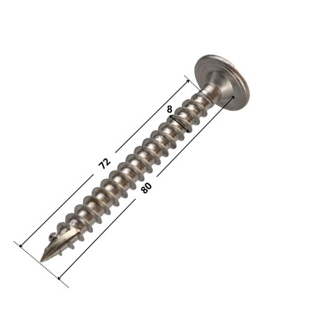 1 x "Ruuvi rakennuspuutavaraan Ruostumaton teräs A2 8x80 Kierteytetty kohteessa 72 TORX T40 Pään halkaisija: 20