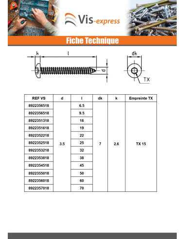 1 x Levyruuvi Kupumainen lieriöpää 4.2X38 TORX...