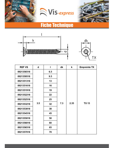 1 x Levyruuvi uppokantainen 2,9x38 TORX T10...