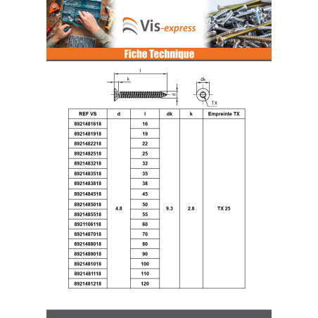 1 x Levyruuvi uppokantainen 4.2X32 TORX T20 Ruostumaton teräs A4