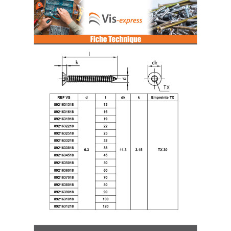 1 x Levyruuvi uppokantainen 5,5 x 13 TORX T25 Ruostumaton teräs A4