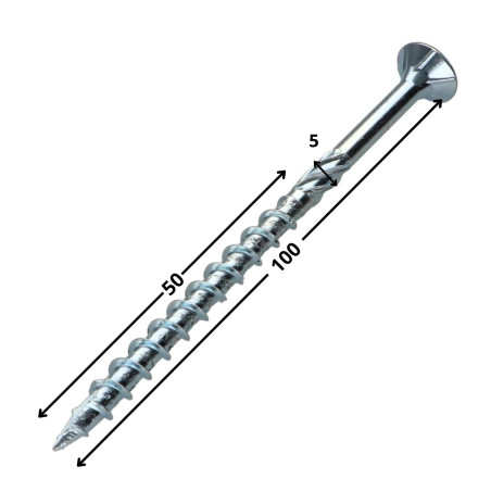 1 x Kehysruuvi TEKOR uppokantainen Uritettu TORX T25 5x100 Kierteytetty kohteessa 50 "Halkeamista estävä kärki Sinkitty