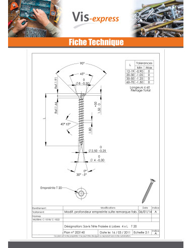 1 x Puuruuvi uppokantainen TORX T20 4X20...