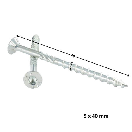 1 x Kehysruuvi TEKOR uppokantainen Uritettu TORX T25 5x40 Kierteytetty kohteessa 22 "Halkeamista estävä kärki Sinkitty