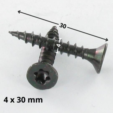 1 x Puuruuvi uppokantainen TORX T20 4X30 Musta sinkitty teräs