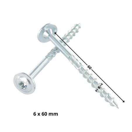 1 x "Puu- ja lastulevyruuvi Levypää TORX T30 "Halkeamista estävä kärki 6x60 Osittain kierteytetty Sinkitty teräs