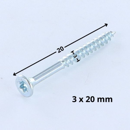 1 x Puuruuvi uppokantainen TORX T10 3X20 Sinkitty teräs mikroruuvi