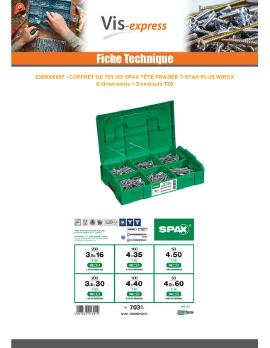 1 x Valikoima: 703 Spax uppokantainen T-STAR+...