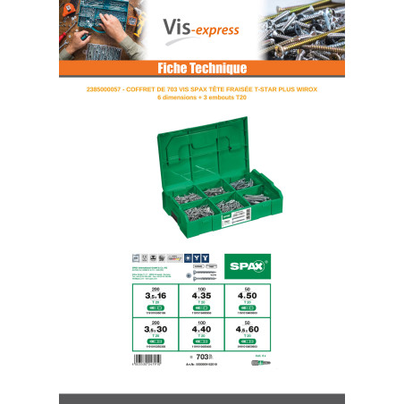 1 x Valikoima: 703 Spax uppokantainen T-STAR+ WIROX