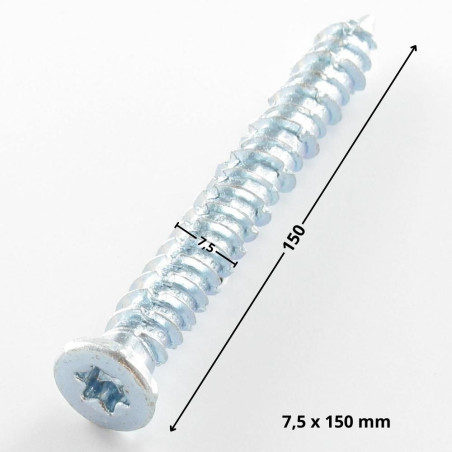1 x Ruuvi Betoni uppokantainen Pienennetty 7,5x150 TORX T30 Sinkitty teräs