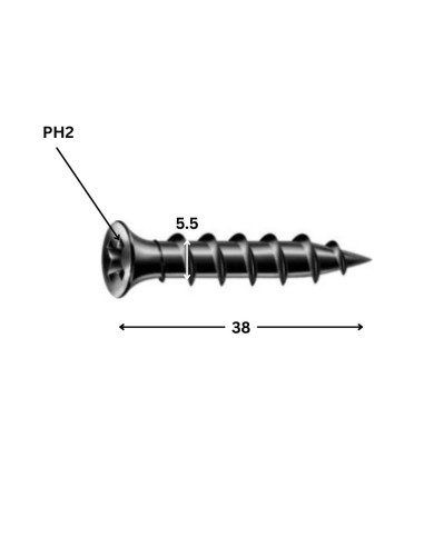 1 x PVC-ruuvi Spax 5,5 x 38 Teräsfosfaatti GIX-G
