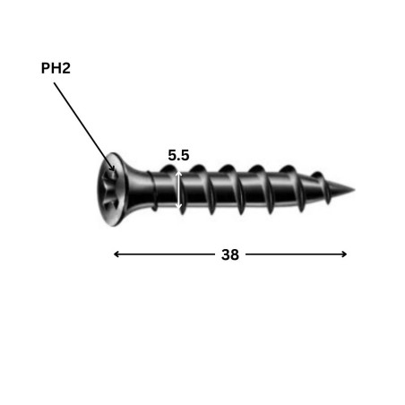 1 x PVC-ruuvi Spax 5,5 x 38 Teräsfosfaatti GIX-G