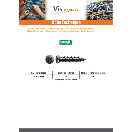 1 x PVC-ruuvi Spax 5,5 x 38 Teräsfosfaatti GIX-G