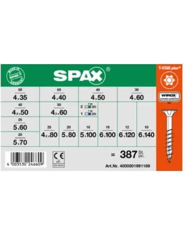 1 x Valikoima: 364 Puuruuvi uppokantainen...