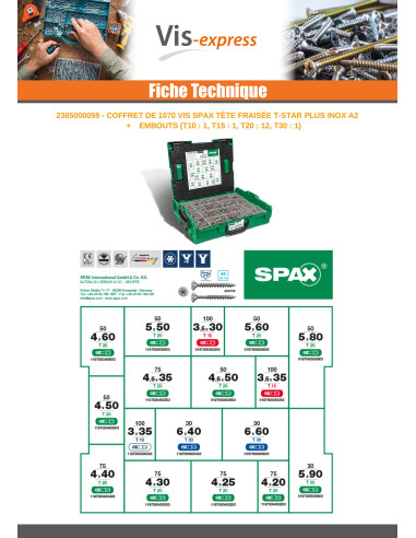 1 x Valikoima: 1070 Spax uppokantainen T-STAR...