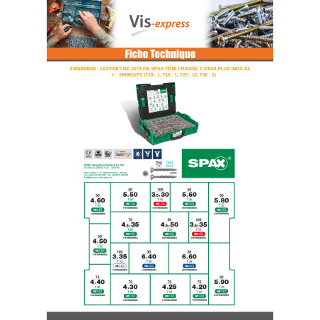 1 x Valikoima: 1070 Spax uppokantainen T-STAR LISÄÄ Ruostumaton teräs A2