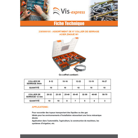 1 x Valikoima: 97 Kiristin Kohteesta Kiristys Sinkitty teräs W1