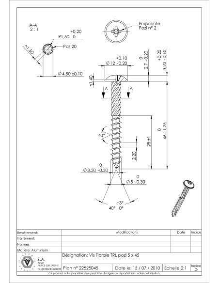 1 x Ruuvi Kukkainen Pyöreä suuri pää Pozi PZ10 5x45 Alumiini RAL8003
