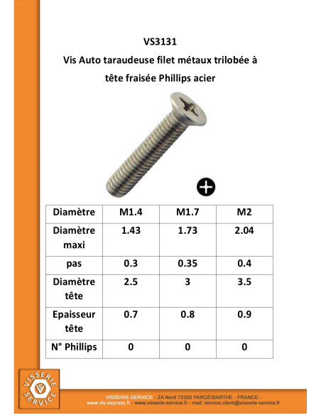 1 x Itsekierteittävä ruuvi Kierre Metallit uppokantainen Phillips Sinkitty teräs 2X10 mikroruuvi