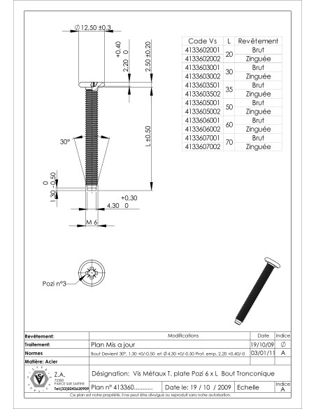 1 x Metalliruuvit litteällä päällä Pozi M6X20 Pää Kartioleikkauksen muotoinen Sinkitty teräs