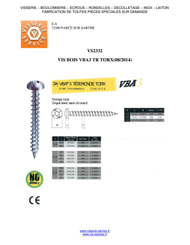 1 x VBA3 Pyöreä pää TORX 5x40 TORX T20 Sinkitty...