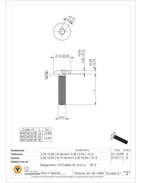 1 x Metalliruuvit "Kupolipultti Avain 4 HC4 M6X30 Ruostumaton teräs