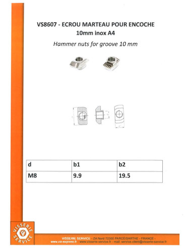 1 x Mutteri Vasara 9,9 x 19,5 M8 Ruostumaton...