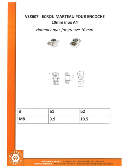 1 x Mutteri Vasara 9,9 x 19,5 M8 Ruostumaton teräs A2