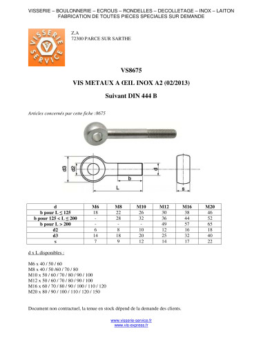 1 x Metalliruuvit to Silmukka M6X30 Silmukka 6...