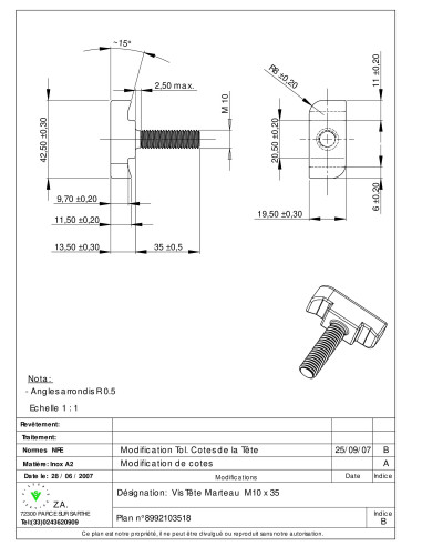 1 x Metalliruuvit Vasarapää M10X35 Ruostumaton...