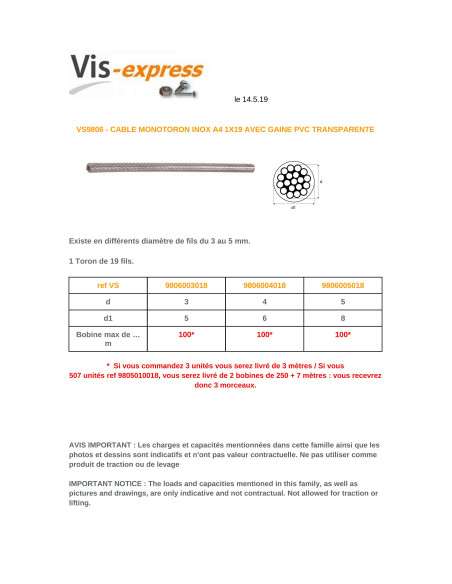 1 x Yksisäikeisen kaapelin mittari Halkaisija 3 Ruostumaton teräs A4 TUPPI PVC (myydään m:ttäin)
