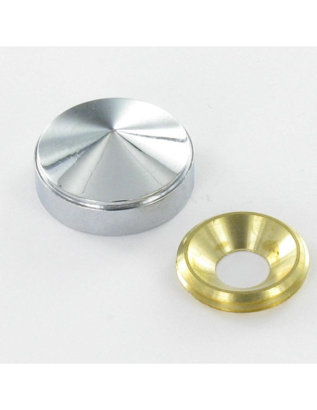 1 x Kartiomainen suojus tai ruuvin suojus (1 suojus ja 1 kartioaluslevy) Messinkikromi Halkaisija 12 Kohteelle Ruuvi M4