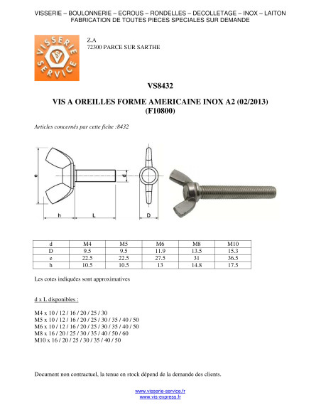 1 x Ruuvi Korvat M5X16 Amerikkalainen muoto Ruostumaton teräs A2