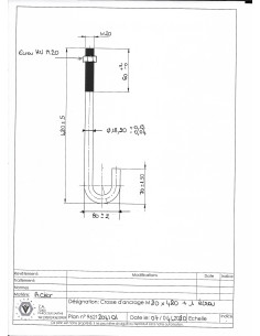 Kiinnityskoukku M20X420 + 1 Mutteri Raakateräs 2