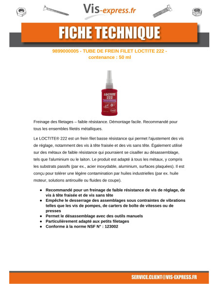 1 x Lukitus kierre alhainen lujuus 50 ml LOCTITE 222