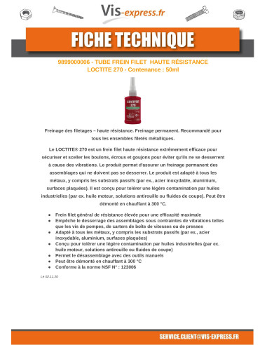 1 x Lukitus kierre korkea lujuus 50 ml LOCTITE 270