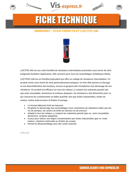 1 x Lukitus kierre keskilujuus LOCTITE 248